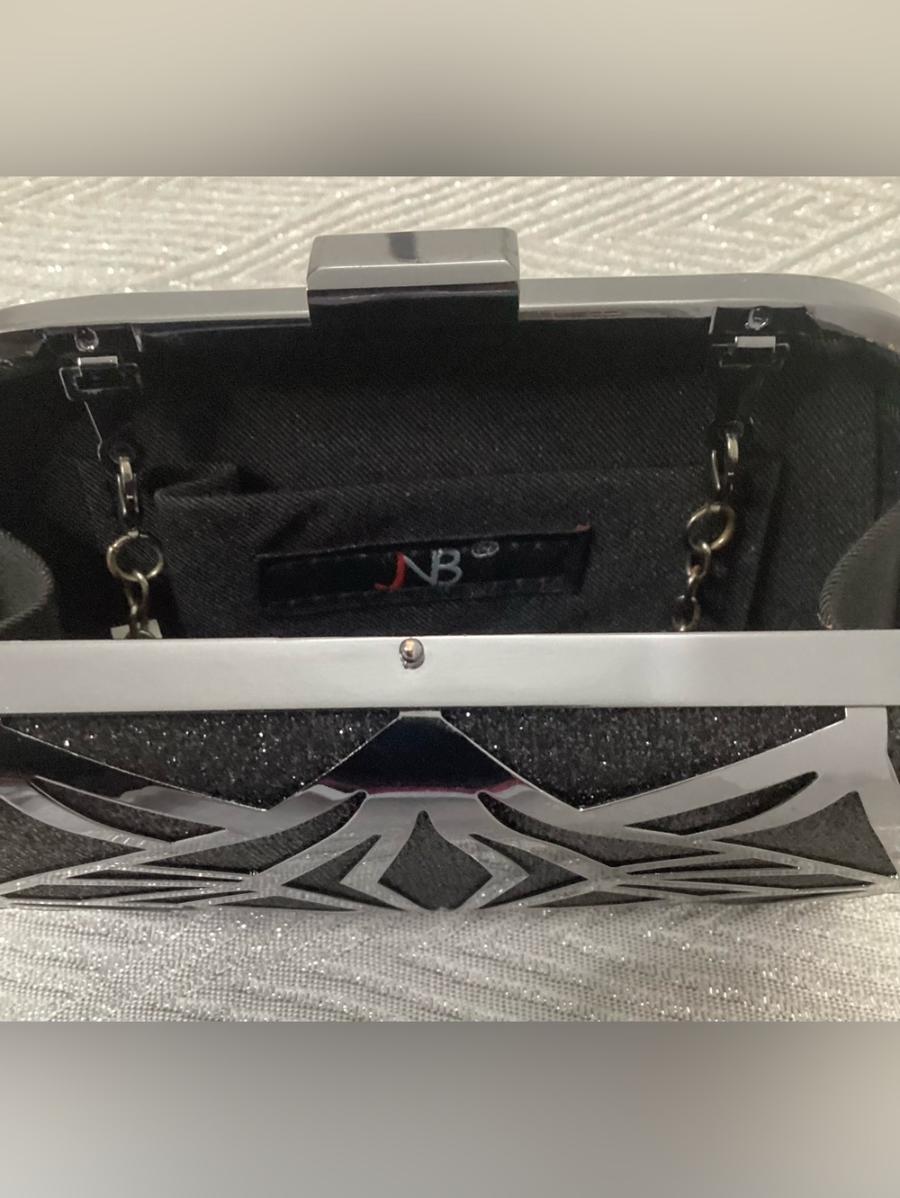 JNB Black Geometric Hard Shell Clutch - Picture 3 of 6